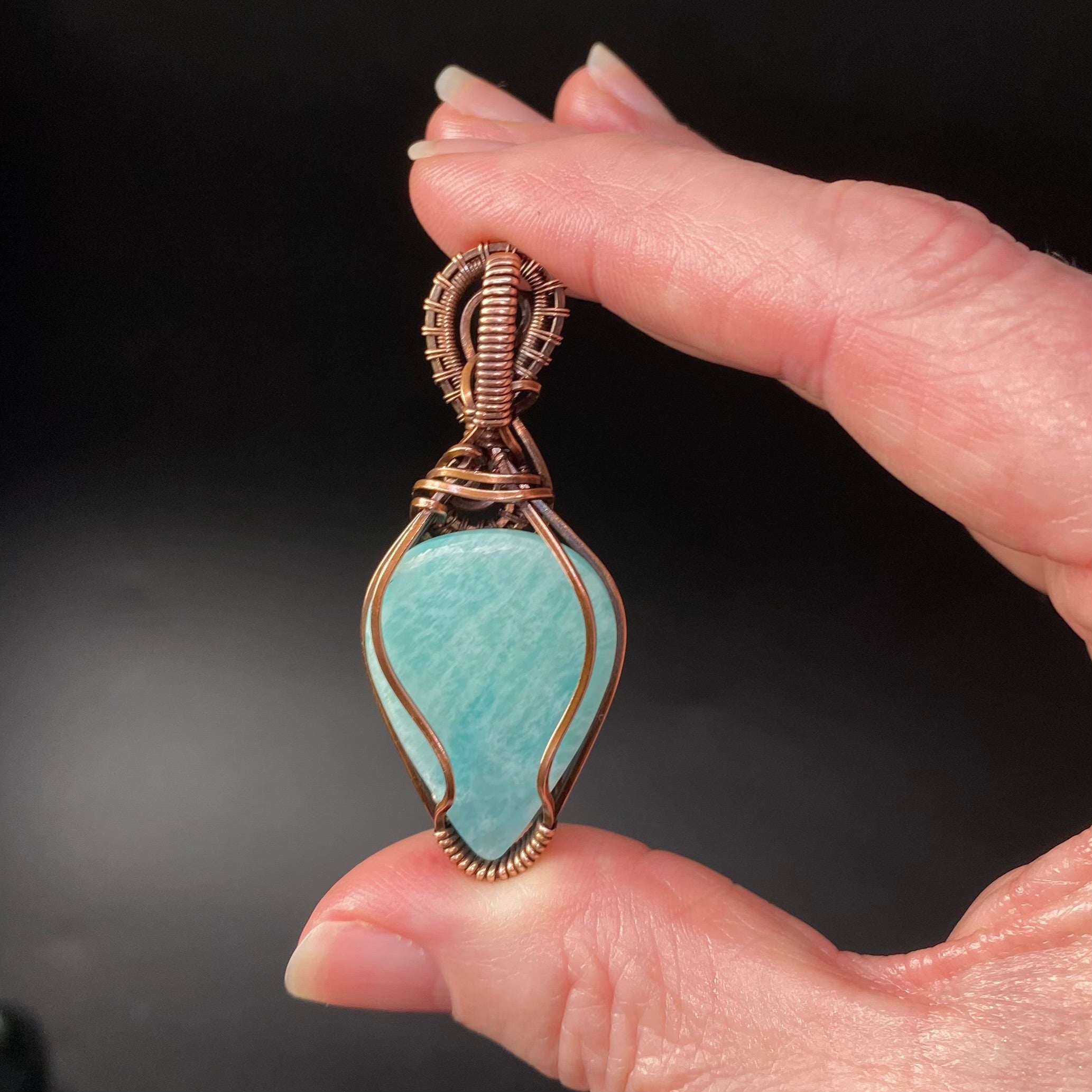 Amazonite and Copper Handmade Wire Wrapped Pendant