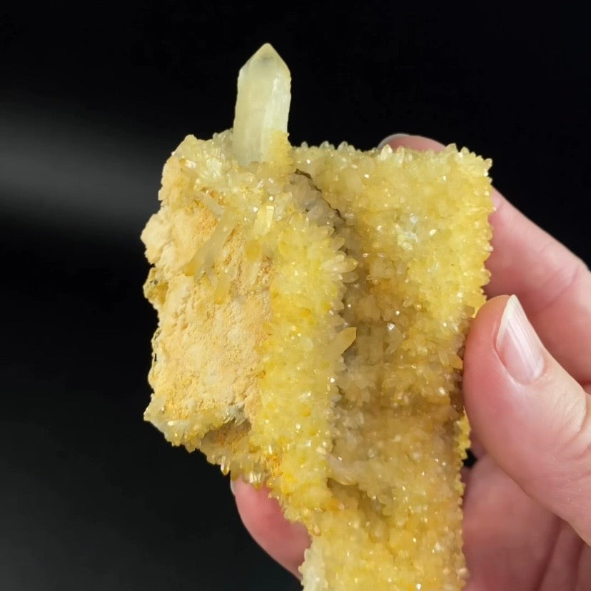 Unique Golden Quartz Specimen with Druzy Quartz on Matrix