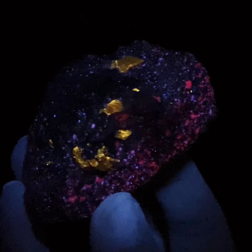 Zircon Crystals with Fluorescent Apatite Inclusions, Biotite-Calcite Aegirine matrix, Astore Valley, Pakistan