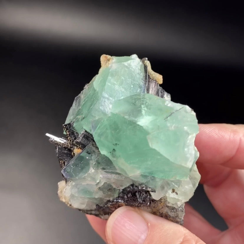 Green Cubic Fluorite Specimen with Stibnite & Pyrite, Yaogangxian Mine