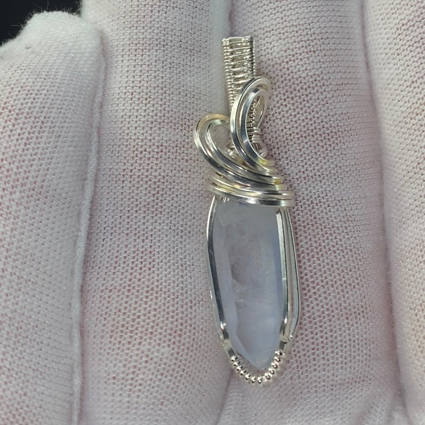 Dumortierite Included Quartz Crystal & Sterling Silver Handmade Wire Wrapped Pendant