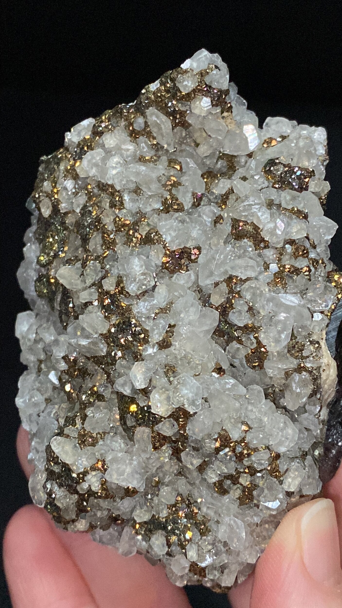Sphalerite Cluster with Fluorescent Calcite & Pyrite