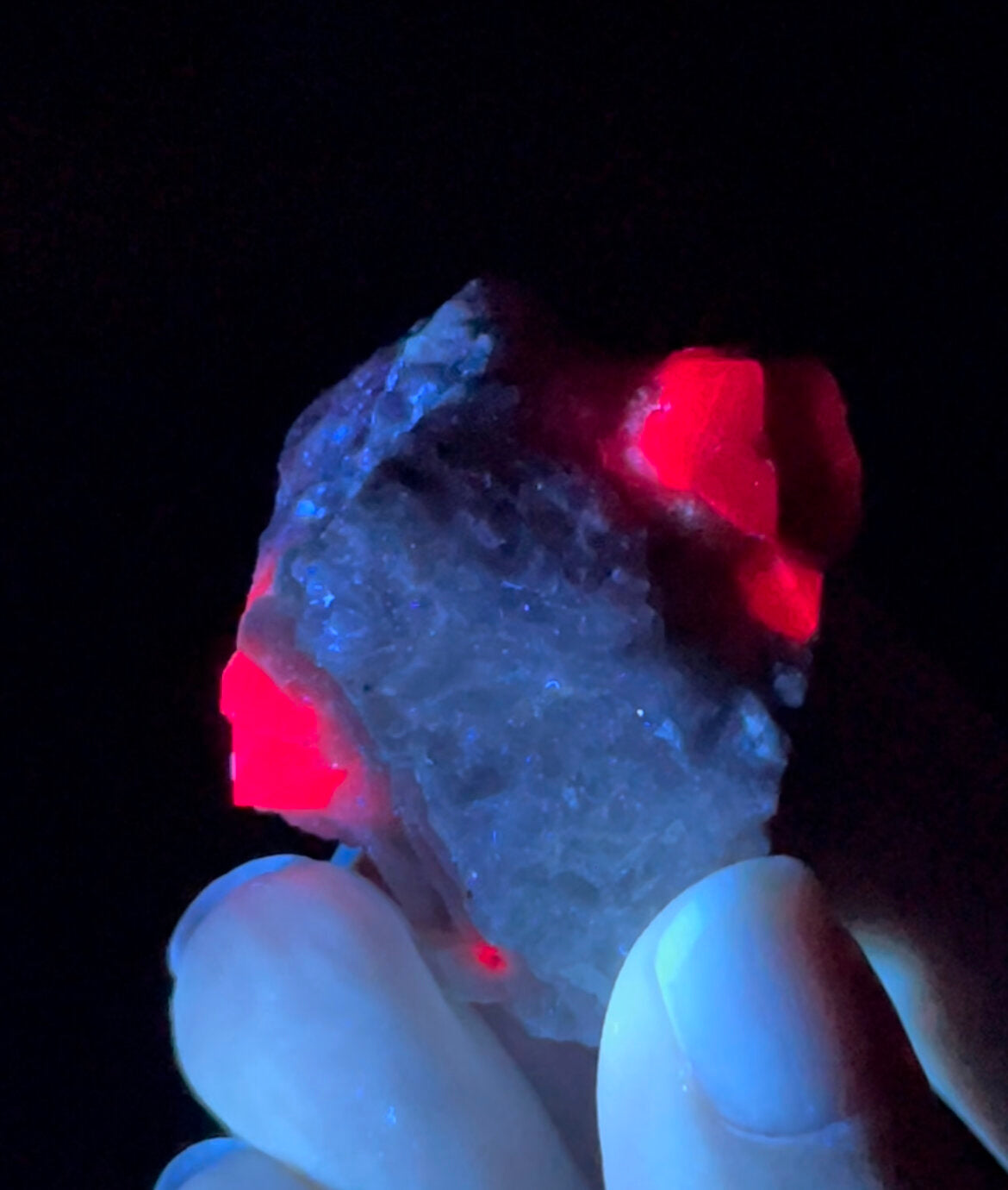 UV Reactive Natural Ruby Crystal on Marble Matrix