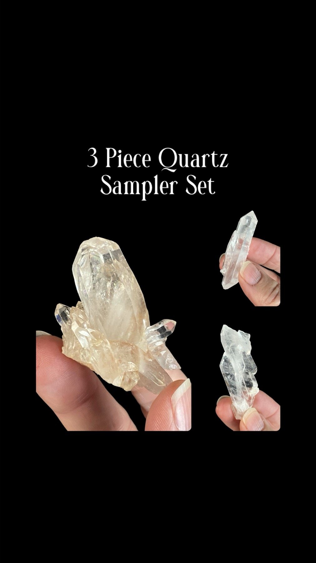 Quartz Sampler Lot 3 Pieces, Faden Quartz, Double Terminated & Himalayan Quartz Crystals