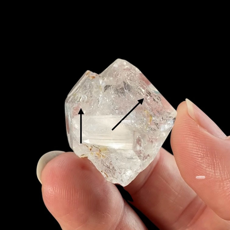 Double Terminated Quartz Crystal with 2 Moving Enhydro, Two Phase Inclusions