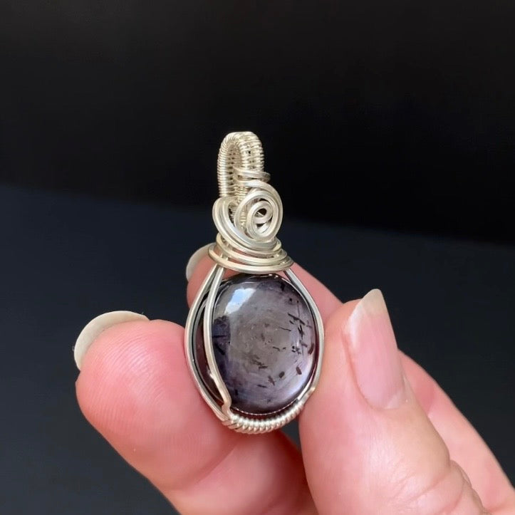 Tumbled Purple Sapphire Crystal & Sterling Silver Wire Wrapped Pendant