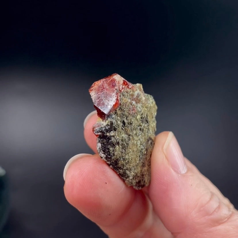 Zircon Crystal with Fluorescent Apatite Inclusions, Biotite-Calcite Schistose matrix, Astore Valley, Pakistan