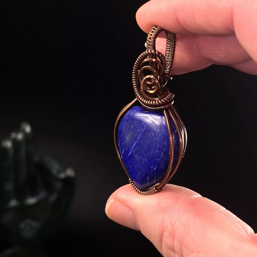 Lapis Lazuli Heart and Copper Wire Wrapped Pendant