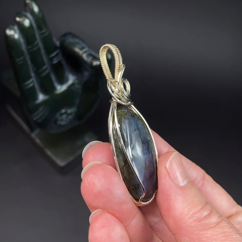 Labradorite & Sterling Silver Wire Wrapped Pendant, Natural Stone & Crystal Jewelry