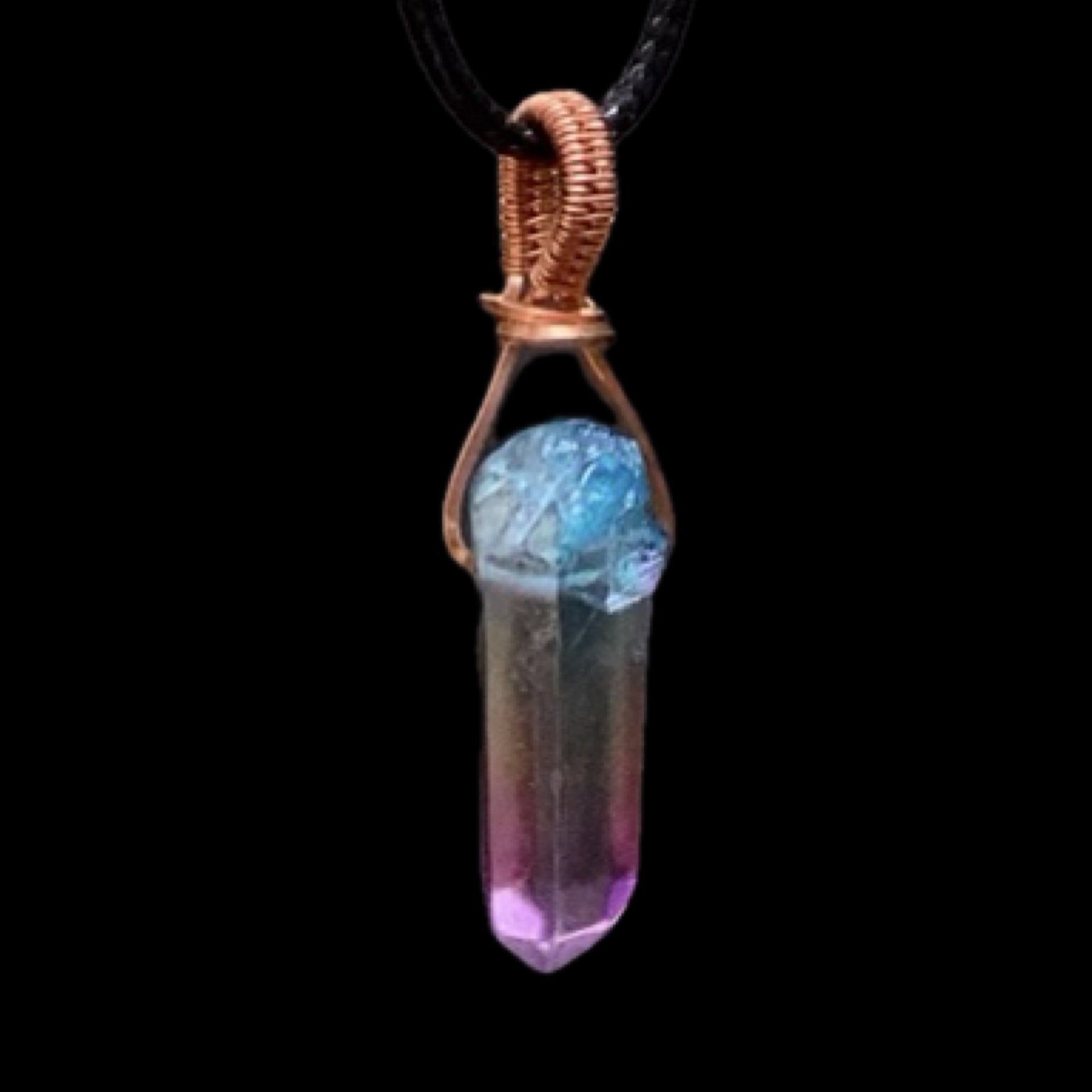 Raw Aura Quartz Crystal & Copper Simple Wire Wrapped Pendant