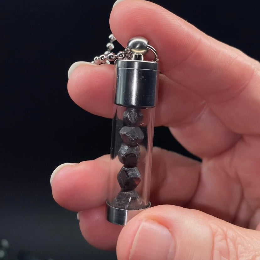 Almandine Garnet Filled Vial Pendant Necklace