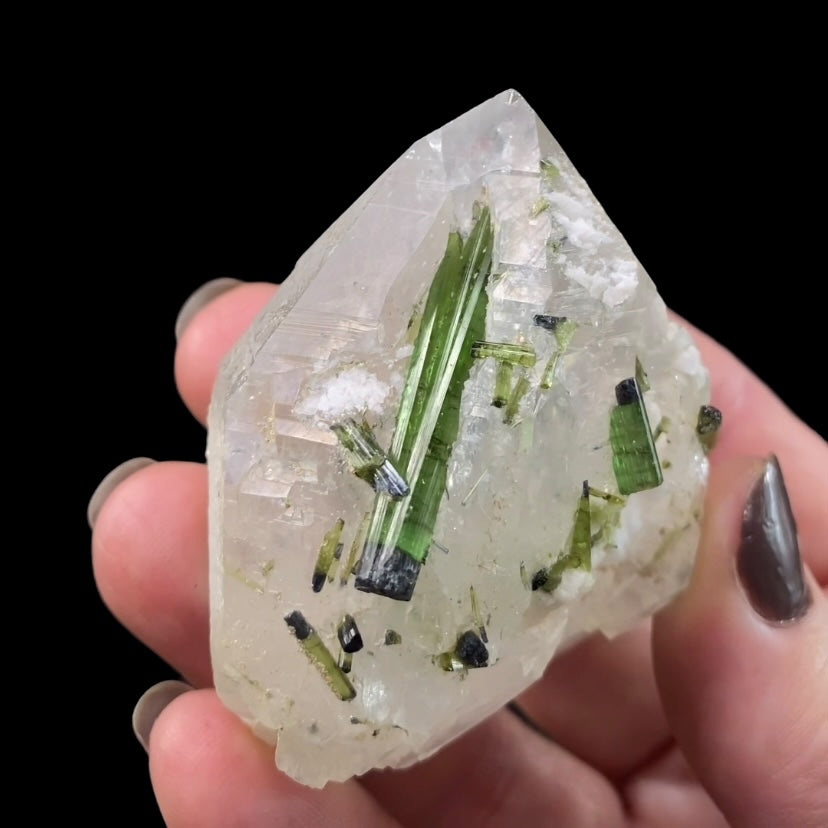 Bicolor Green Tourmaline Crystals on Double Terminated Quartz Crystal, Laghman, Afghanistan