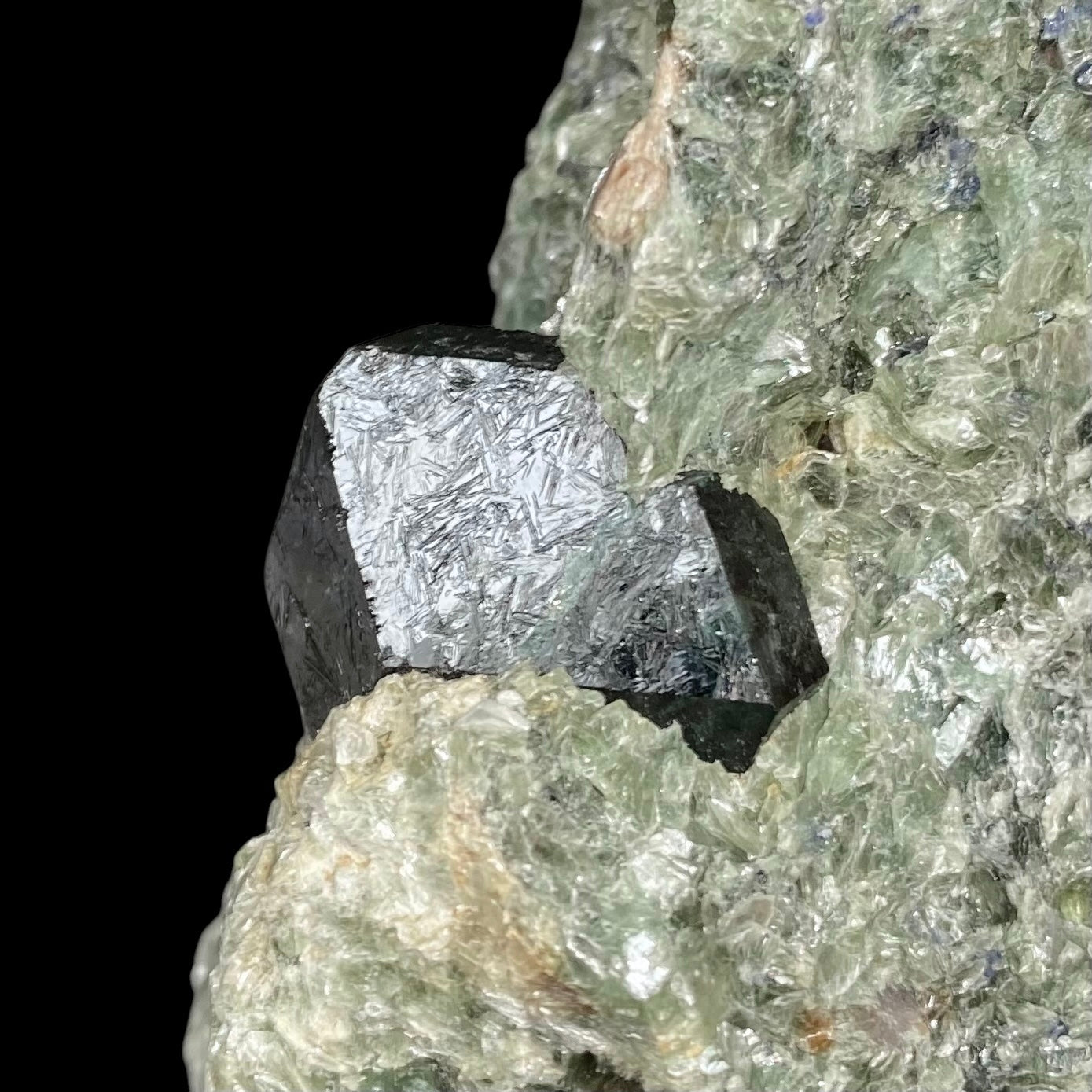 Dark Blue Dravite, Uvite in a Beautiful Green Mica Rich Matrix with Sapphires