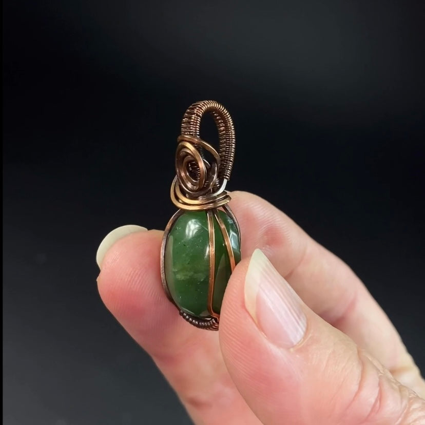 Nephrite Jade & Copper Wire Wrapped Pendant