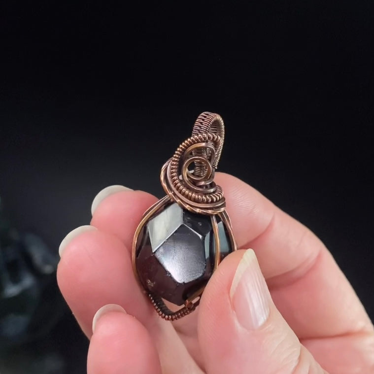 Polished Almandine Garnet and Copper Wire Wrapped Pendant
