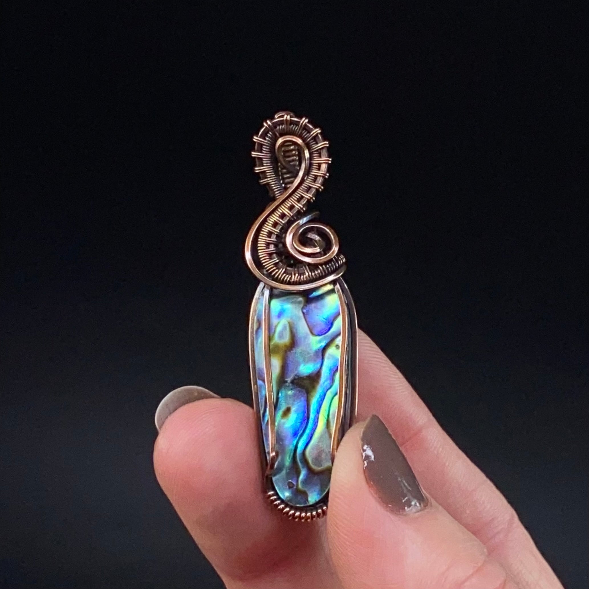 Abalone Shell Cabochon and Copper Wire Wrapped Pendant