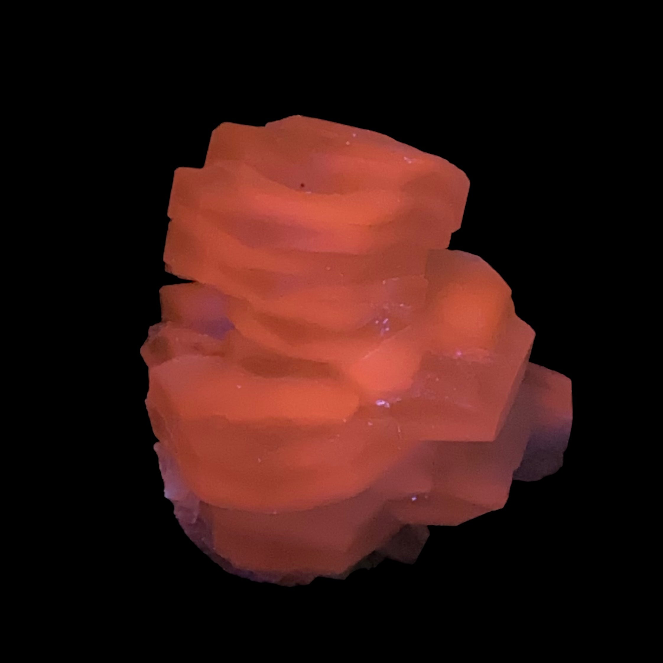 Fluorescent Hexagonal Sandwich Calcite Crystal Cluster