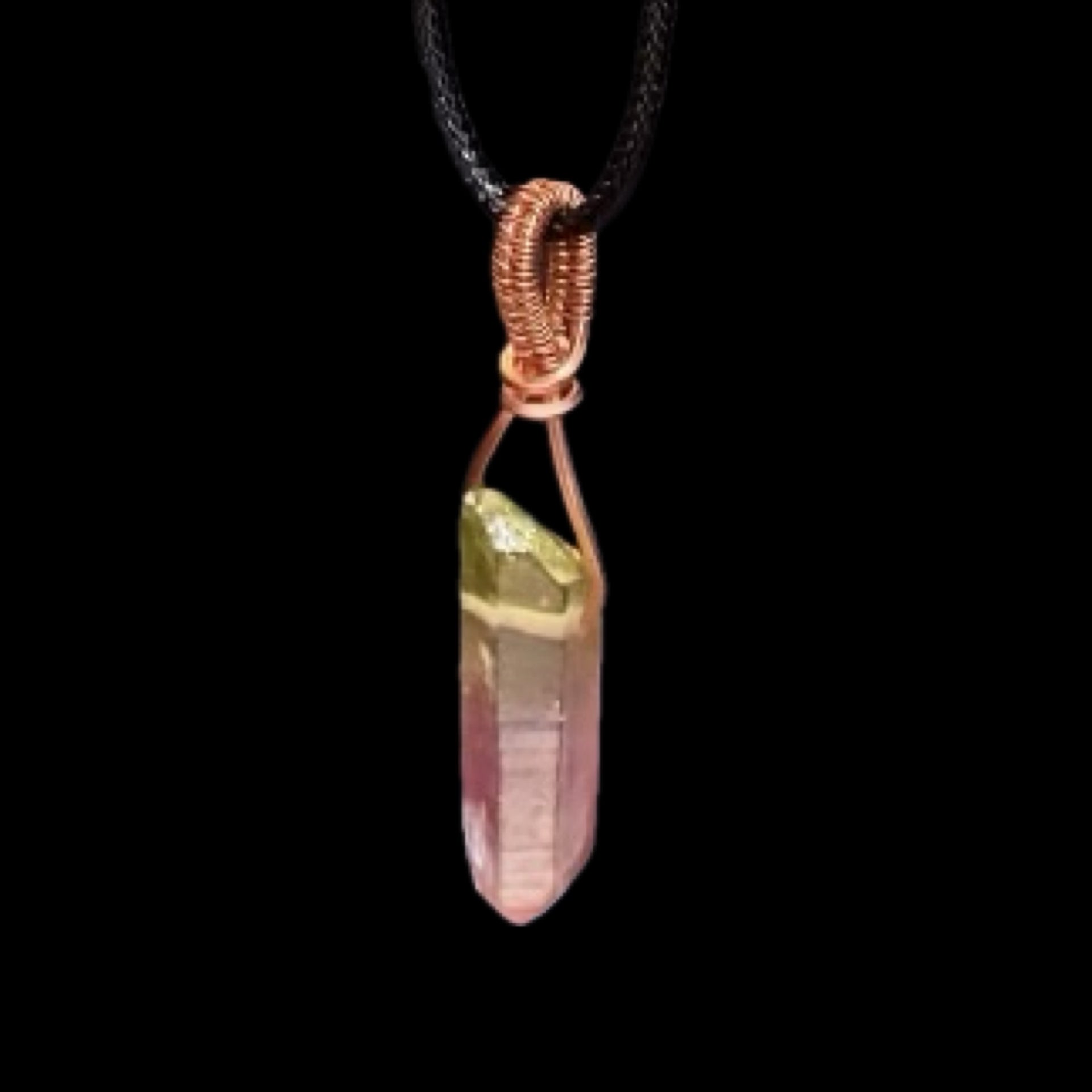 Raw Aura Quartz Crystal & Copper Simple Wire Wrapped Pendant