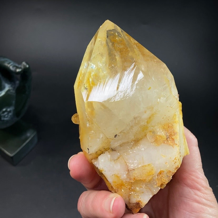 XL Natural Golden Healer Quartz Crystal with Yellow Iron Oxide Surface Coating