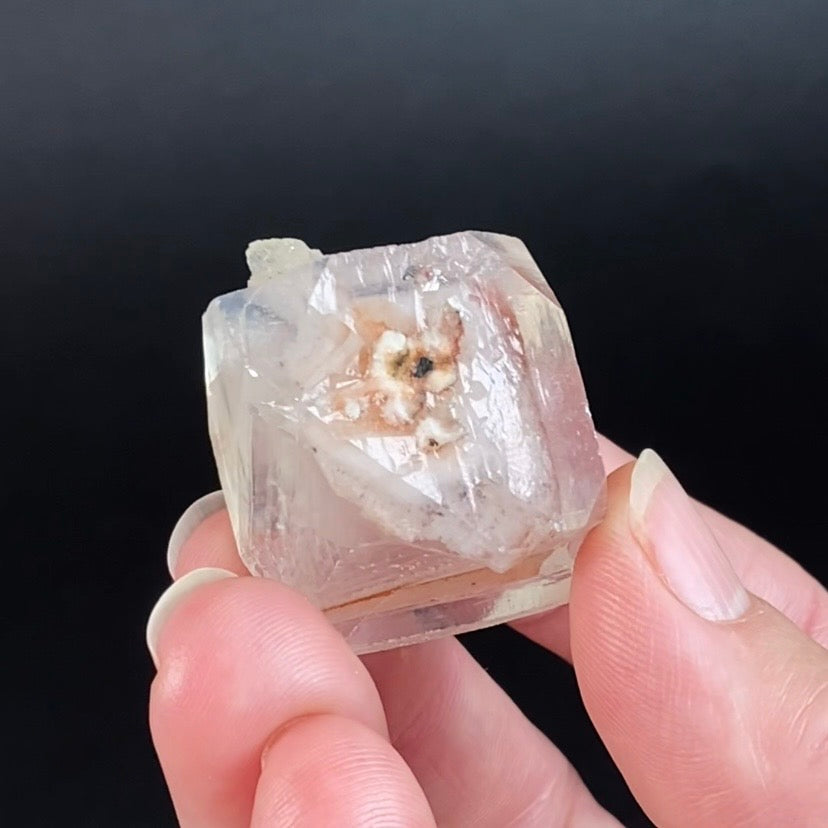 Clear Pseudo Cubic Apophyllite Crystal Cluster with Red Hematite Inclusions