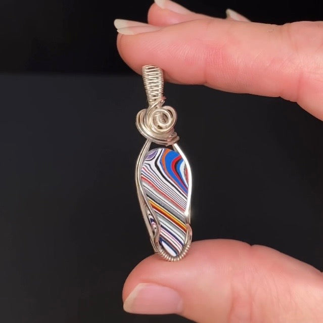 Genuine Detroit Agate Fordite & Sterling Silver Handmade Wire Wrapped Pendant