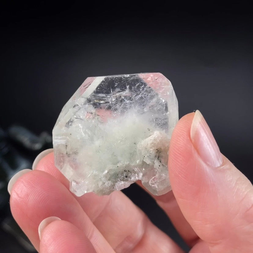 Clear Tabular Apophyllite Crystal with Chlorite - Natural Raw Crystals and Minerals