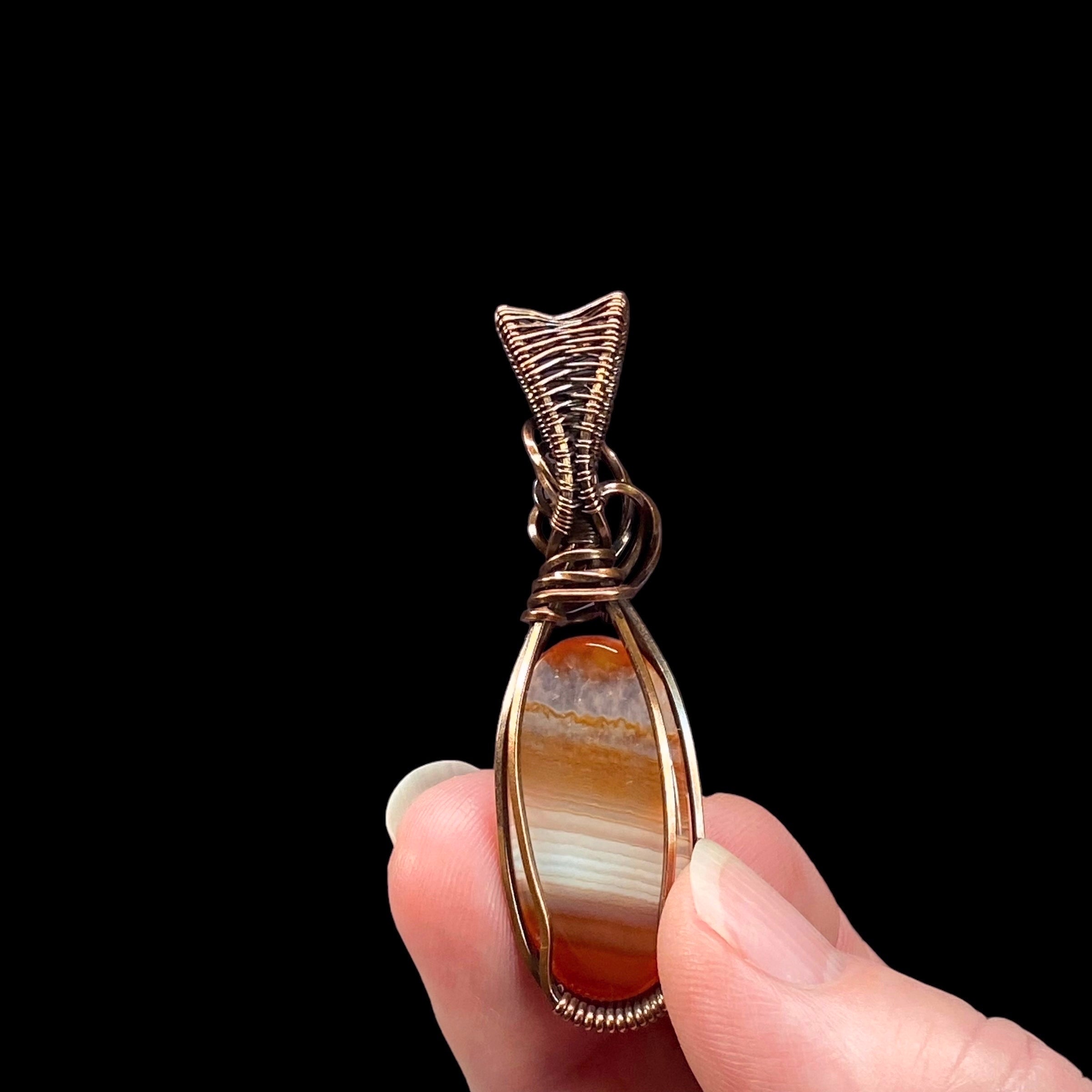 Carnelian Banded Agate & Copper Wire Wrapped Pendant