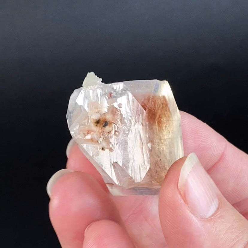 Clear Pseudo Cubic Apophyllite Crystal Cluster with Red Hematite Inclusions