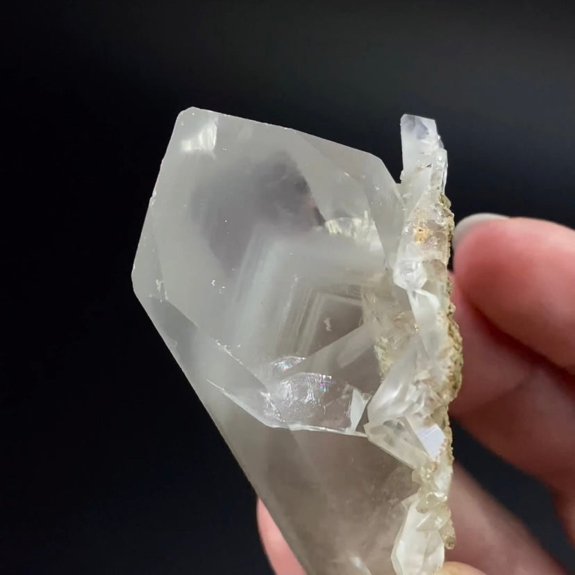 Quartz Crystal with Multi Layer Gray Chlorite Phantom on Matrix Plate