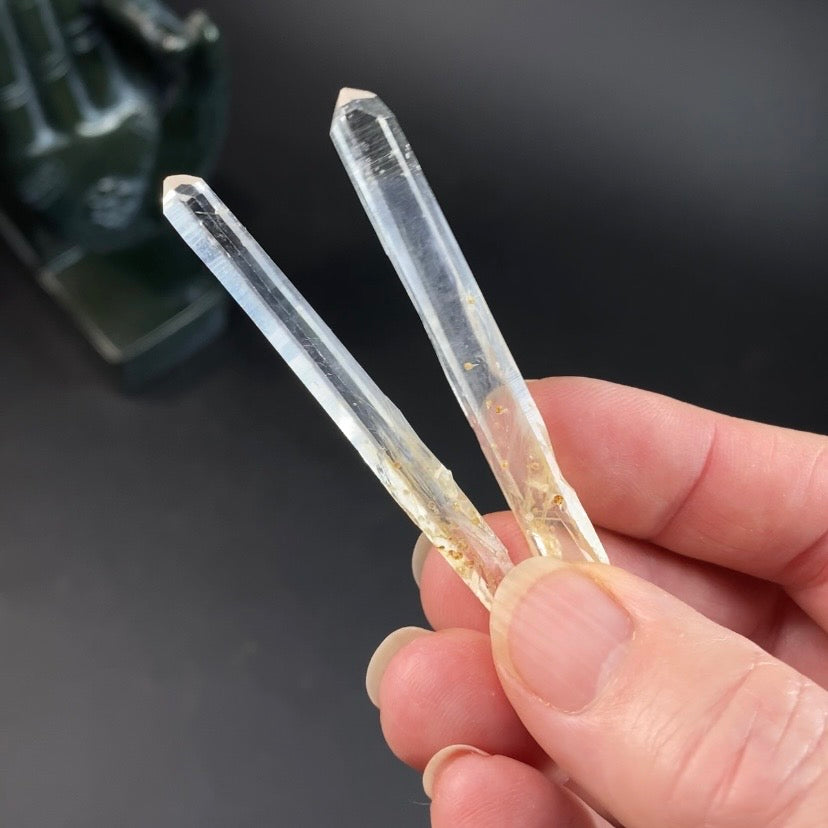 Singing Blue Smoke Lemurian Quartz Crystal Pair from Santander, Colombia