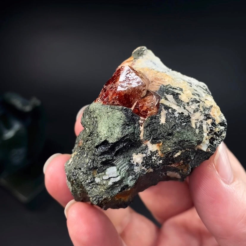 Zircon Crystal with Fluorescent Apatite Inclusions, Biotite-Calcite Schistose matrix, Astore Valley, Pakistan