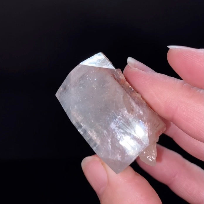 Clear Pseudo Cubic Apophyllite Crystal with Red Hematite Inclusions