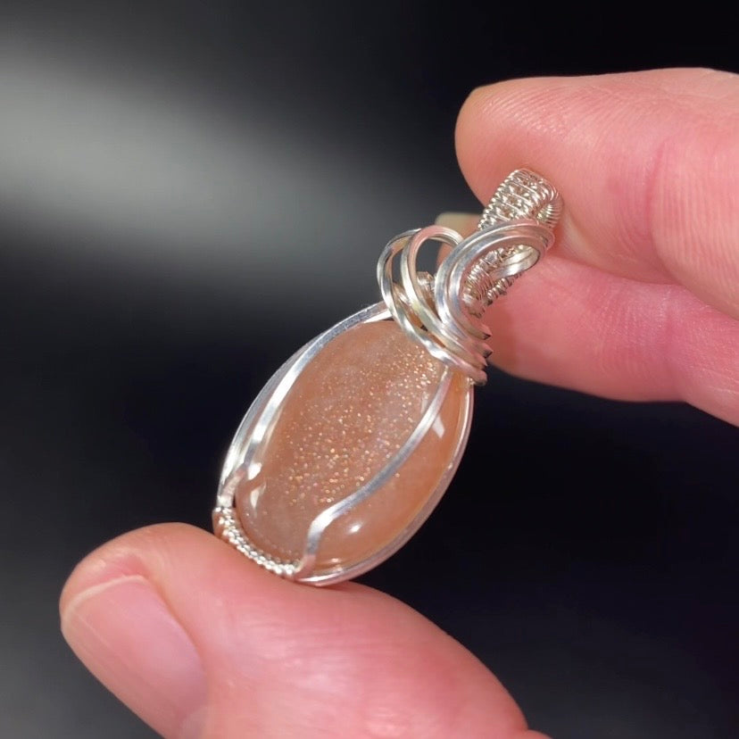 Sunstone in Moonstone & Tarnish Resistant Argentium Silver Handmade Wire Wrapped Pendant