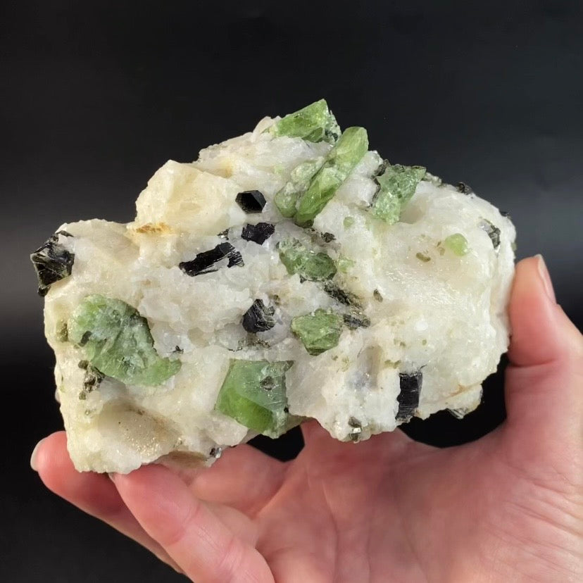 Diopside Crystals with Phlogopite Mica on Calcite Matrix, Badakhshan, Afghanistan