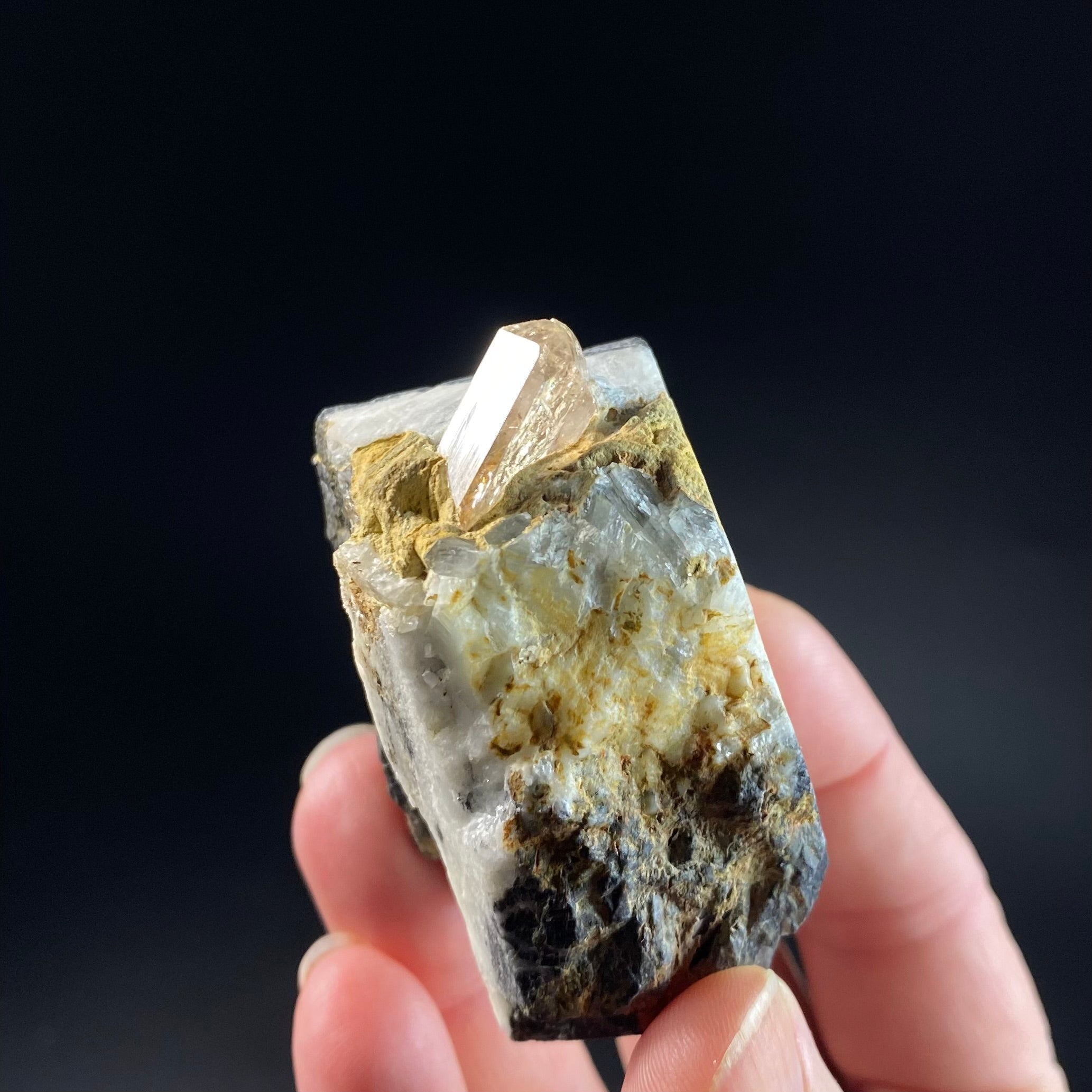 Grade A Peach Color Katlang Imperial Topaz Crystal on Matrix, Fluorescent