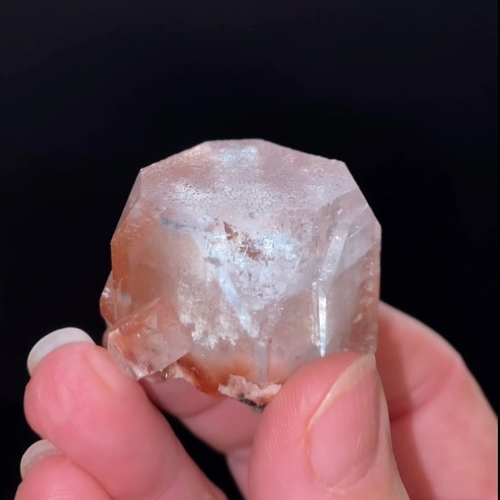 Clear Pseudo Cubic Apophyllite Crystal Red Hematite Phantom - High Vibration Crystals and Minerals