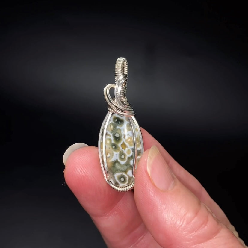 Ocean Jasper and Sterling Silver Wire Wrapped Pendant