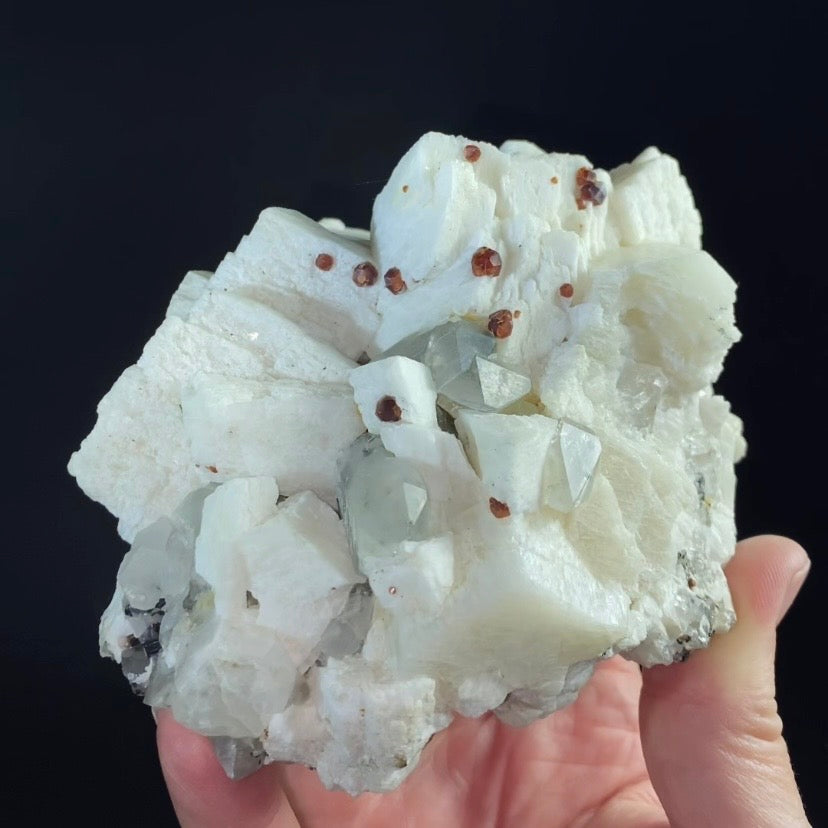 Red Spessartine Garnet Crystals with Quartz and Feldspar