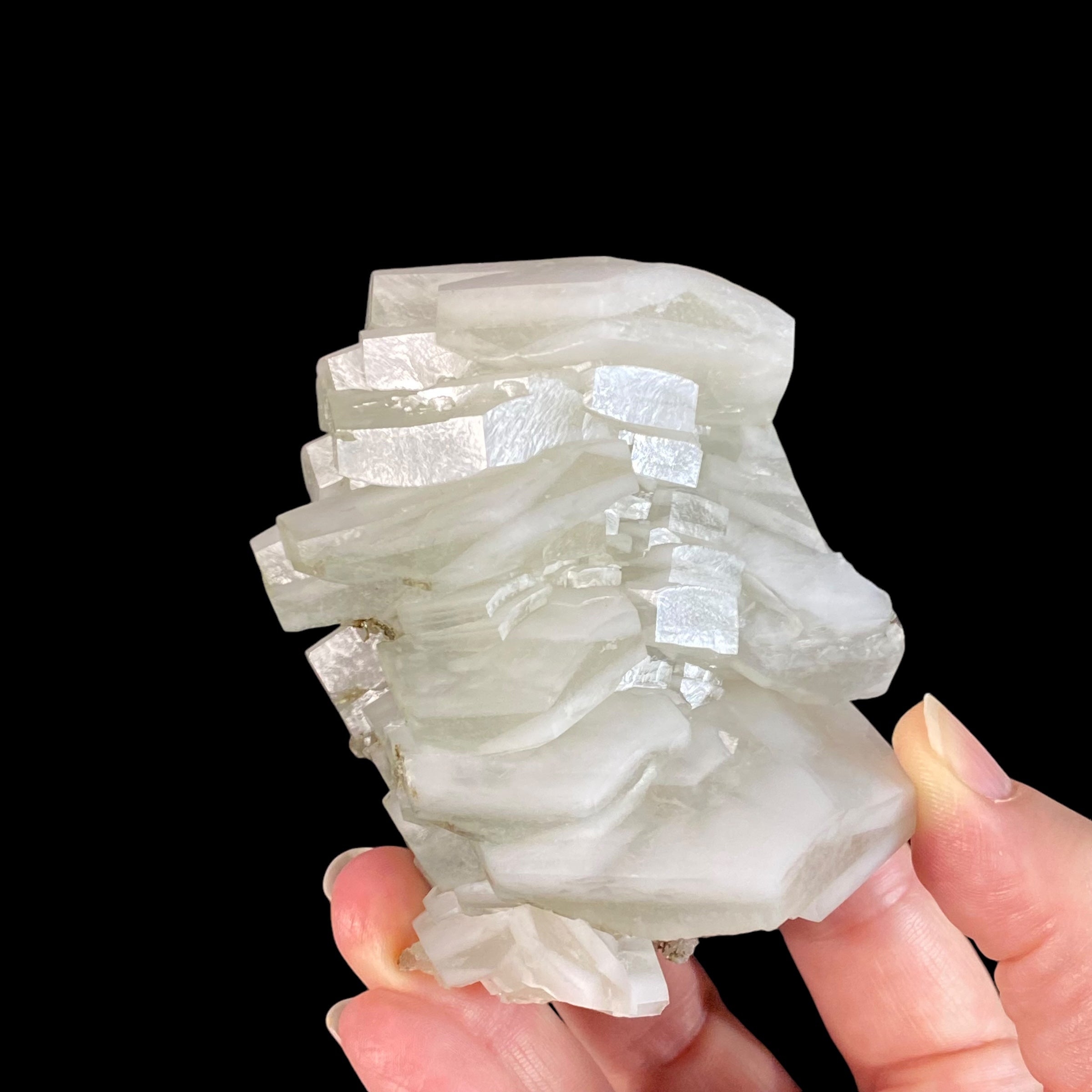 Fluorescent Hexagonal Sandwich Calcite Crystal Cluster