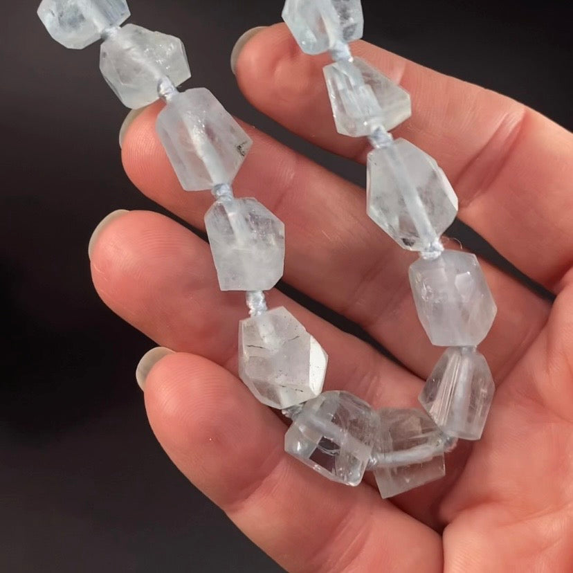 Polished Aquamarine Crystal Knotted Necklace