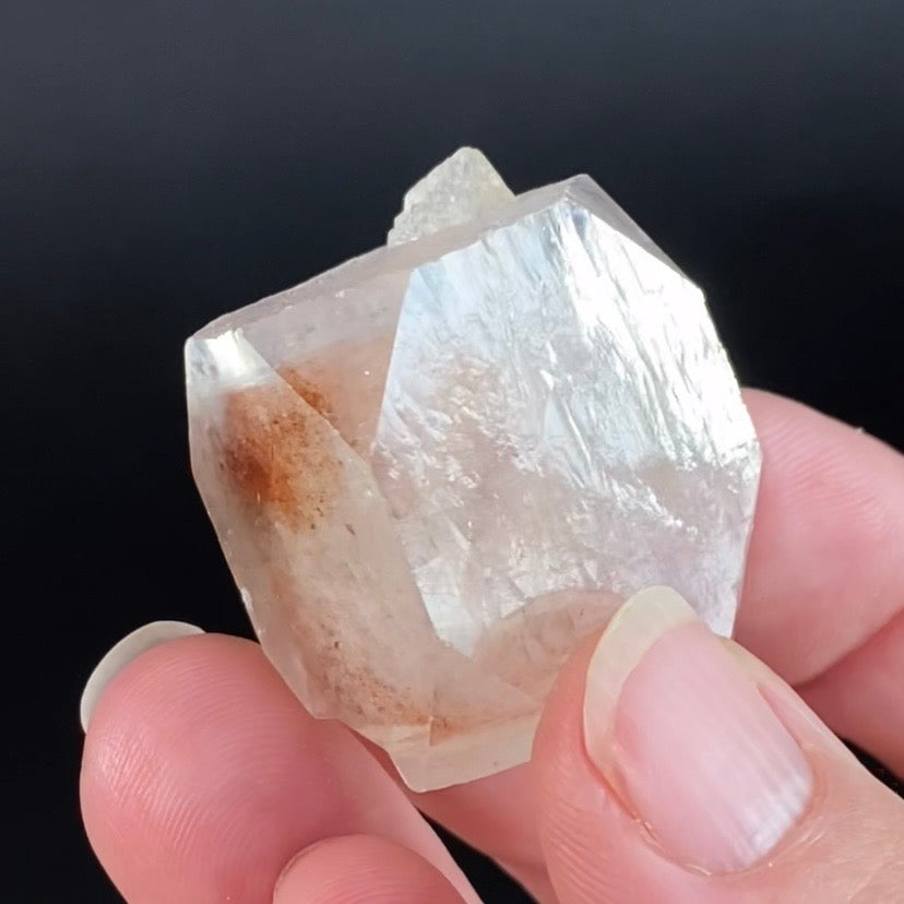 Clear Pseudo Cubic Apophyllite Crystal Cluster with Red Hematite Inclusions