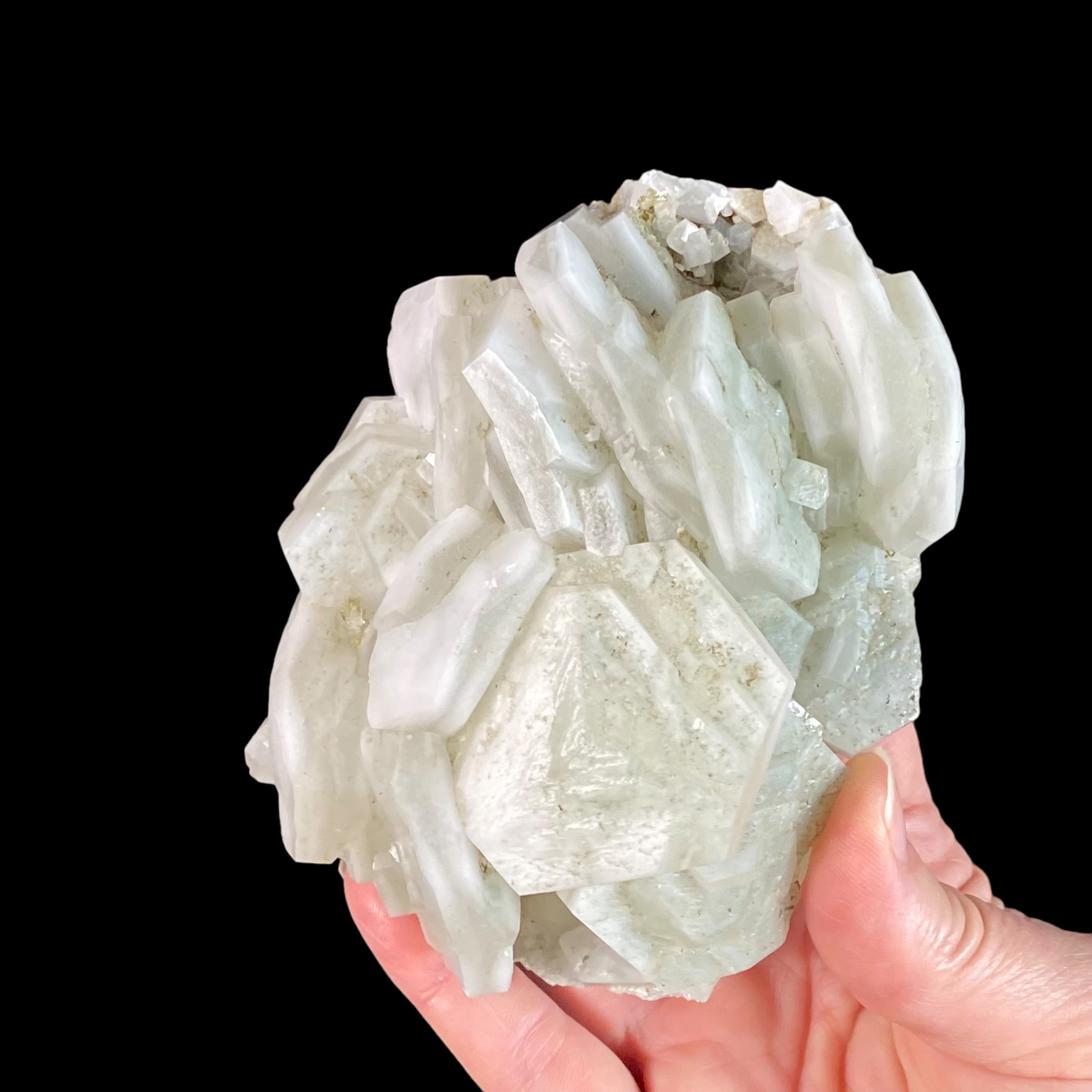 Fluorescent Hexagonal Sandwich Calcite Crystal Cluster