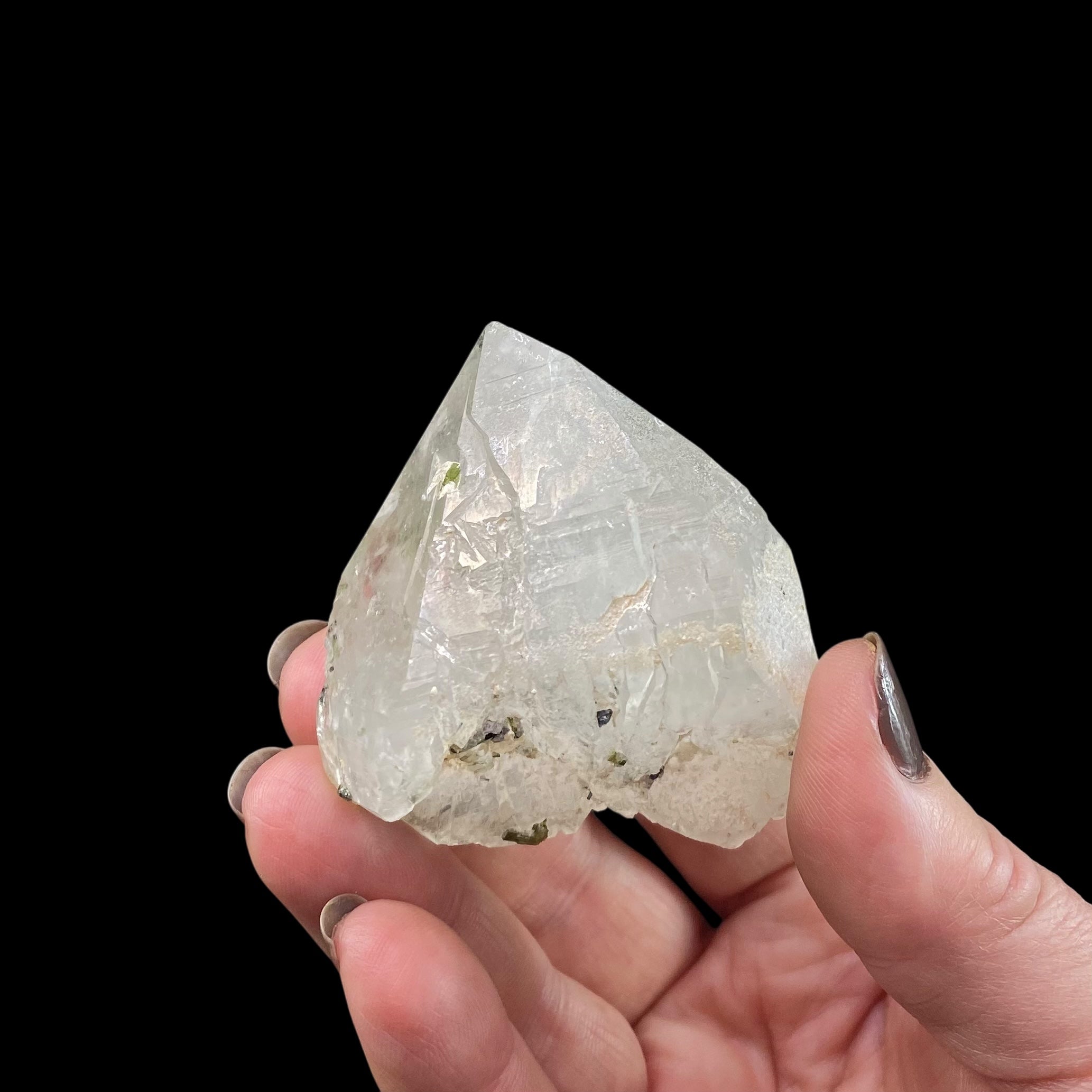 Bicolor Green Tourmaline Crystals on Double Terminated Quartz Crystal, Laghman, Afghanistan