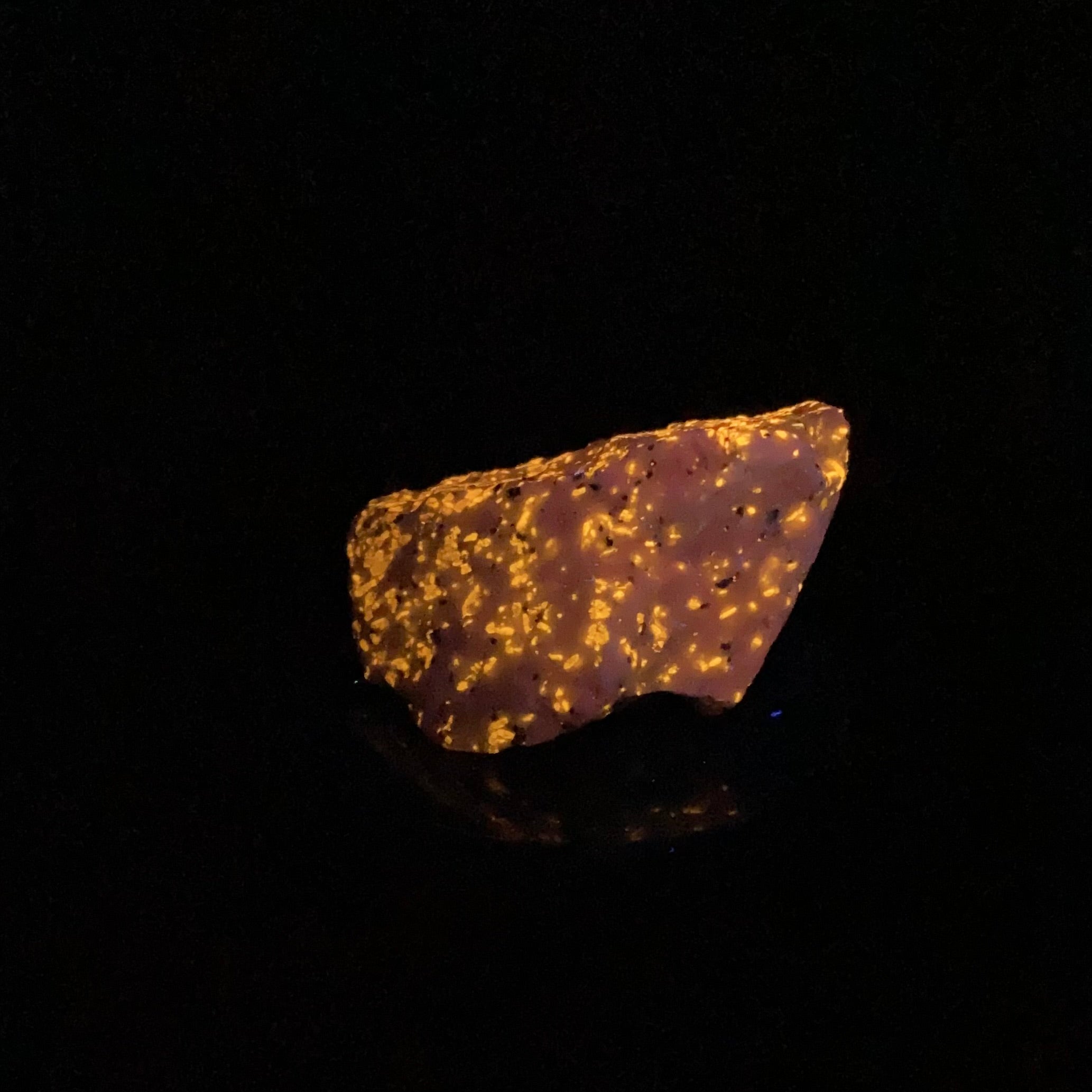 Fluorescent Wollastonite on Calcite, Nobel Pit, Sterling Hill Mine, New Jersey