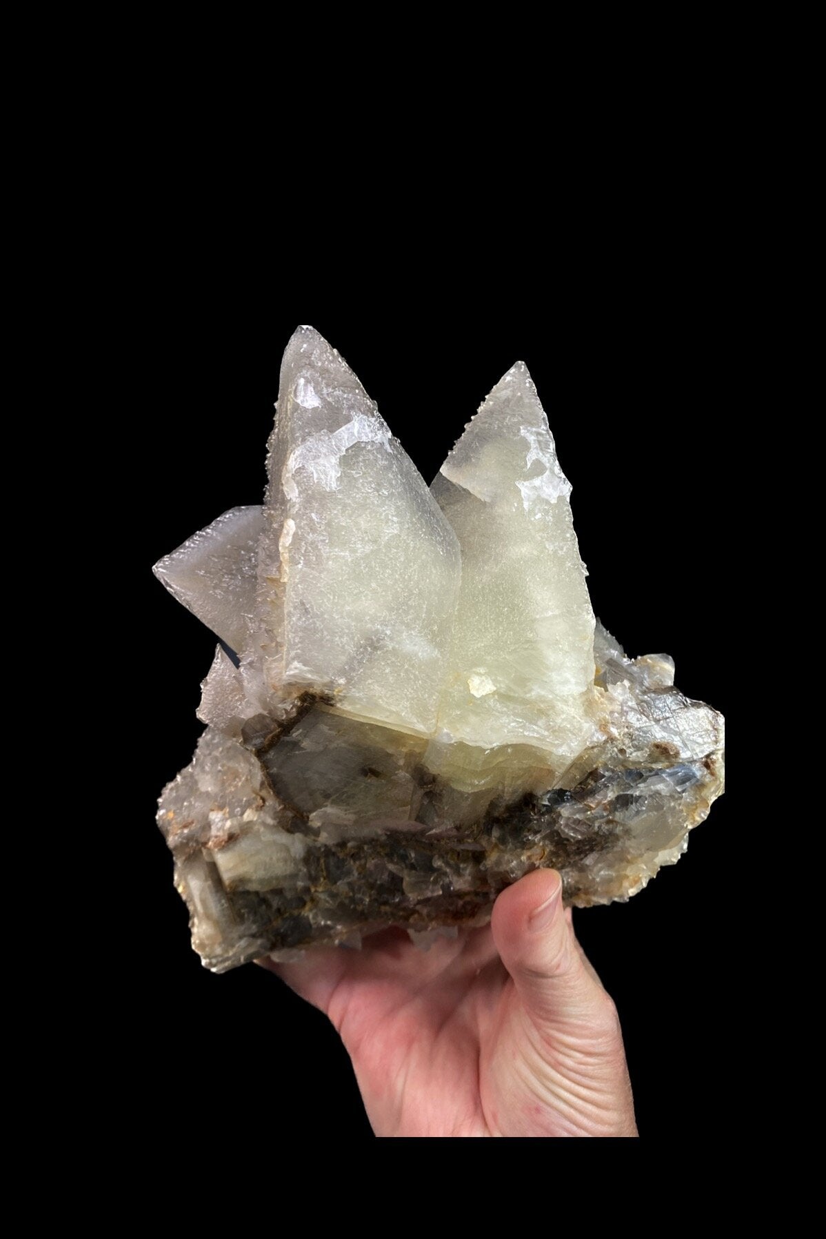 Scalenohedral “Dogtooth” Calcite Cluster with Minor Fluorite