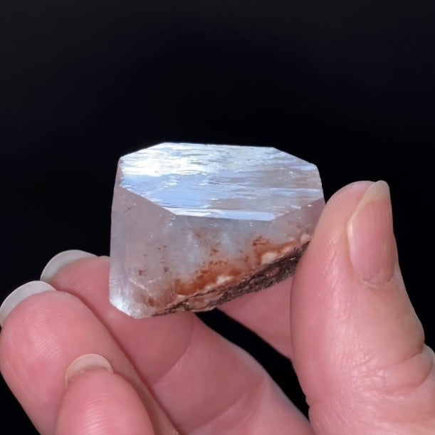 Clear Pseudo Cubic Apophyllite Crystal with Red Hematite Inclusions
