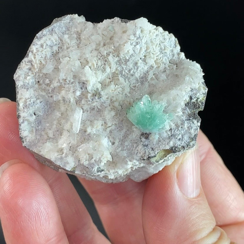 Green Apophyllite Crystal Cluster with Stilbite on Trimmed Basalt Matrix