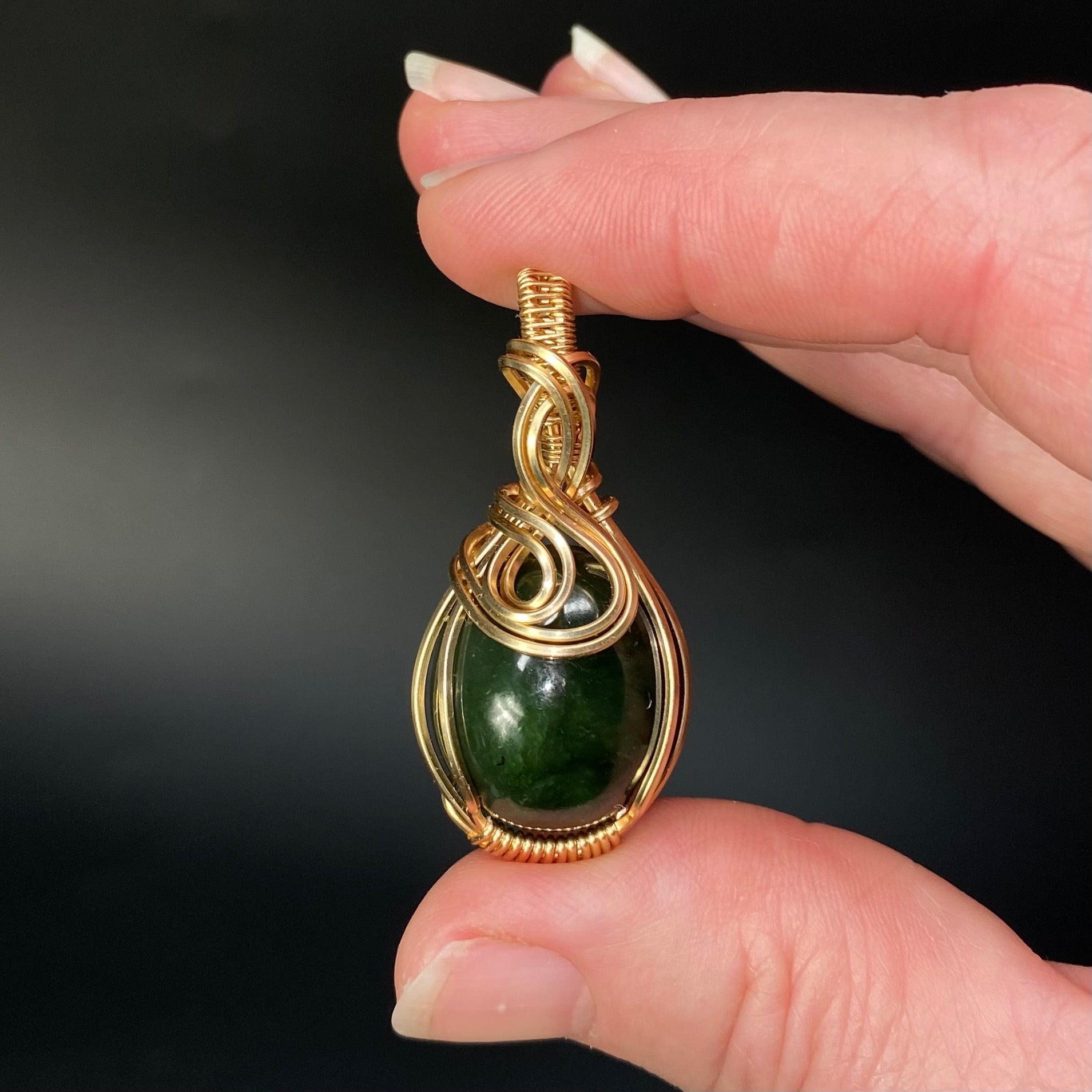 Nephrite Jade 14k Gold Filled Wire Wrapped Pendant