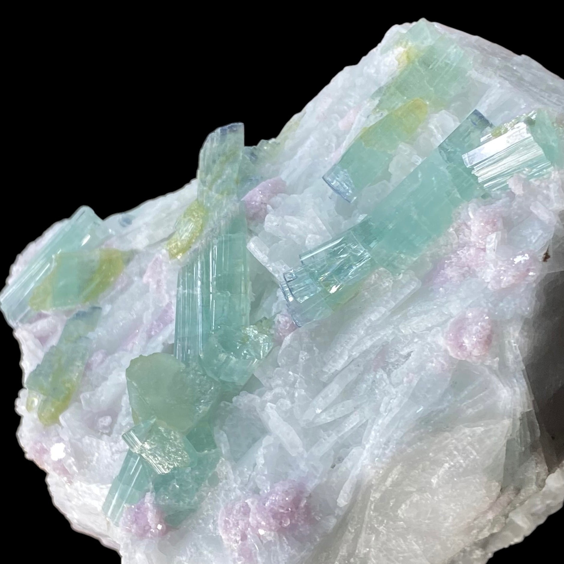 Blue Cap Green Tourmaline Crystals with Lepidolite & Clevelandite, Paprok Afghanistan