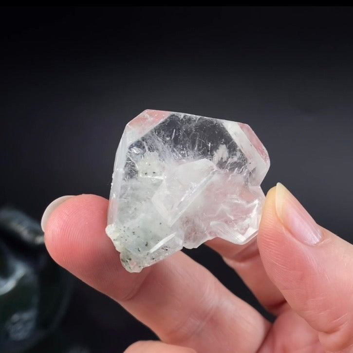 Clear Tabular Apophyllite Crystal with Chlorite - High Vibration Crystals and Minerals